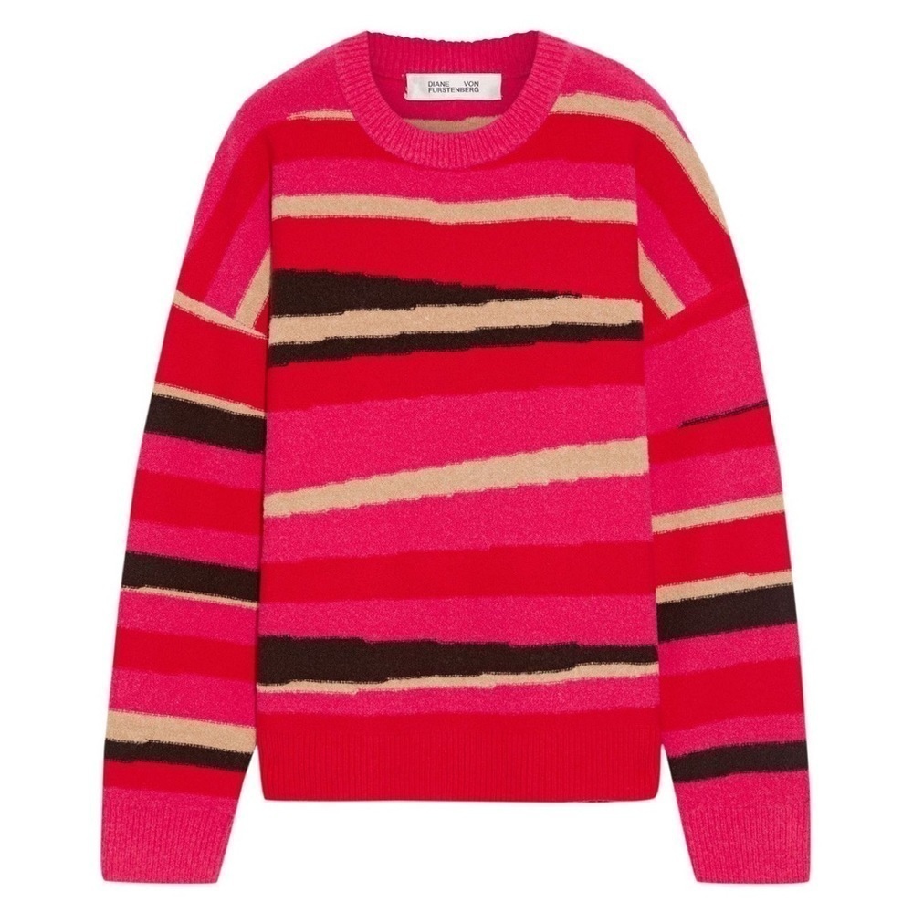 Diane Von Furstenberg Dune Wool-Blend Intarsia Sweater In Bright Pink